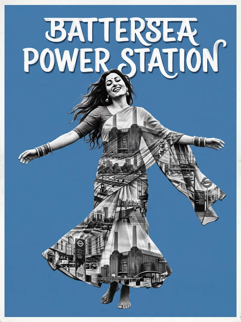Battersea Power Station Bollywood-style poster — London tube station wall art print