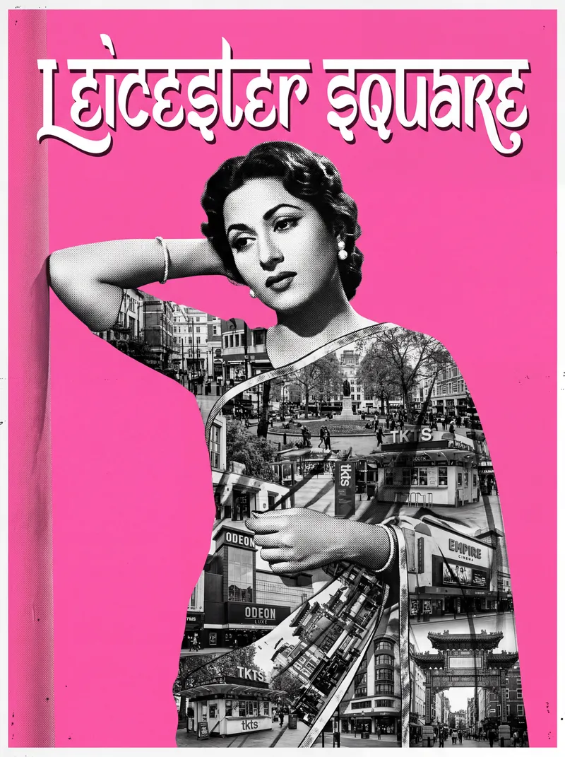 Leicester Square Bollywood-style poster — London tube station wall art print