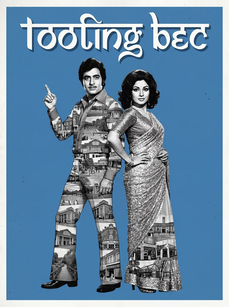 Tooting Bec Bollywood-style poster — London tube station wall art print